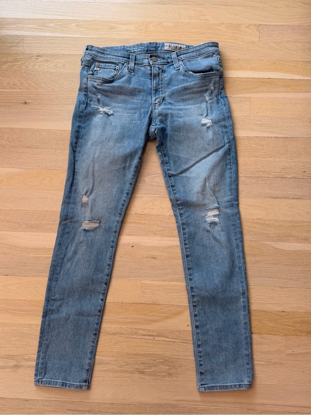 AG Adriano Goldschmied Women's Faded Blue Distressed Skinny Jeans